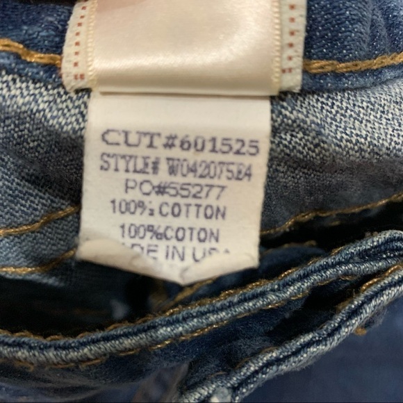 True Religion Joey Flare Medium Wash Denim Jeans Mid Rise Raw Hem Sz 30 - Picture 7 of 10